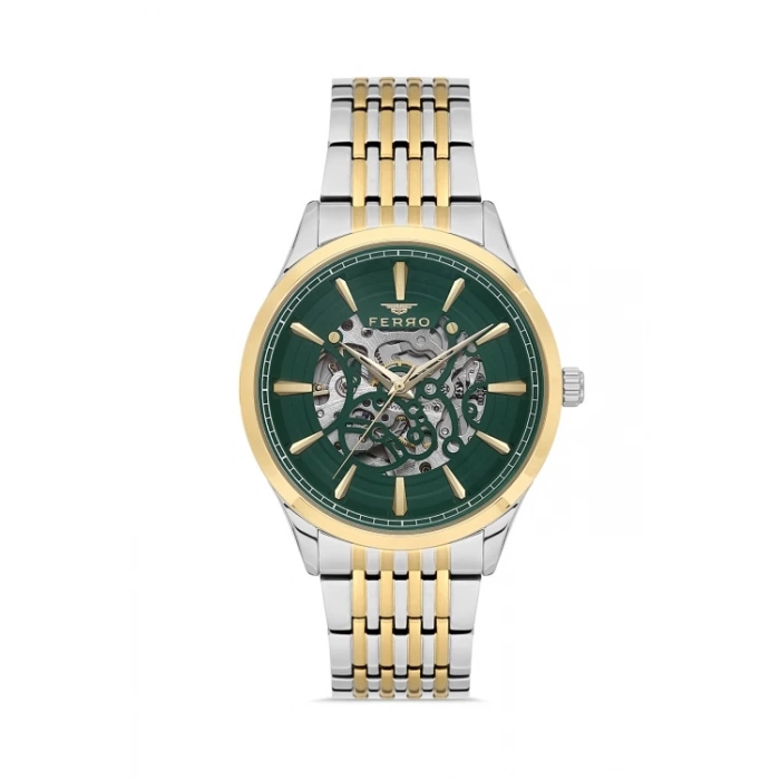 Ferro Sarı ve Gümüş Çelik Kordon Erkek Kol Saati FM31440A-D6 Otomatik Makine 3 ATM Su Geçirmez