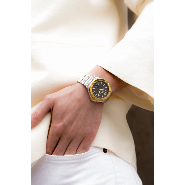 Ferro Sarı ve Gümüş Çelik Kordon Erkek Kol Saati FM43017A-D2 Tüm Fonksiyonlar Aktif 3ATM Su Geçirmez