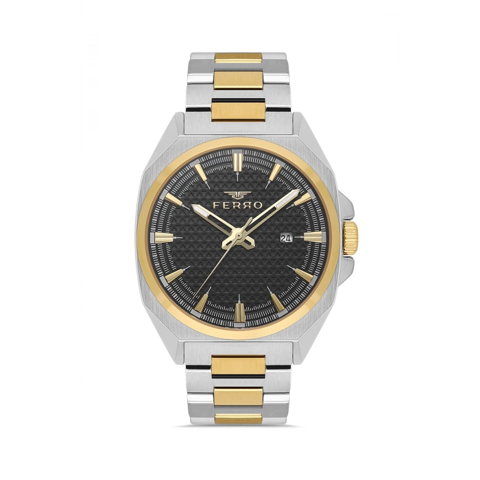 Ferro Sarı ve Gümüş Çelik Kordon Erkek Kol Saati FM43025A-D2 Tüm Fonksiyonlar Aktif 3ATM Su Geçirmez