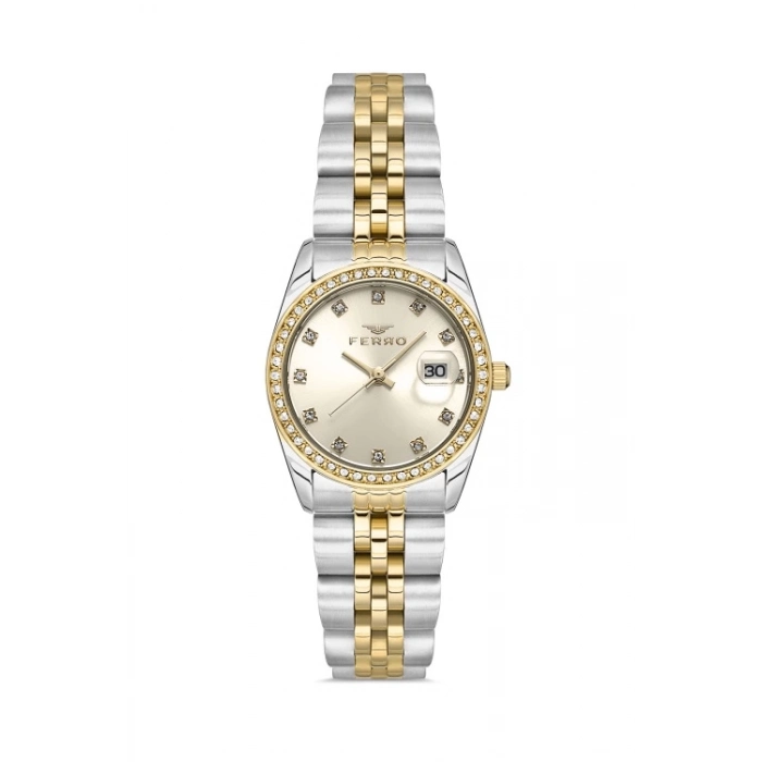 Ferro Sarı ve Gümüş Çelik Kordon Kadın Kol Saati FL21450A-D4 3ATM Su Geçirmez 2 Yıl Garantili
