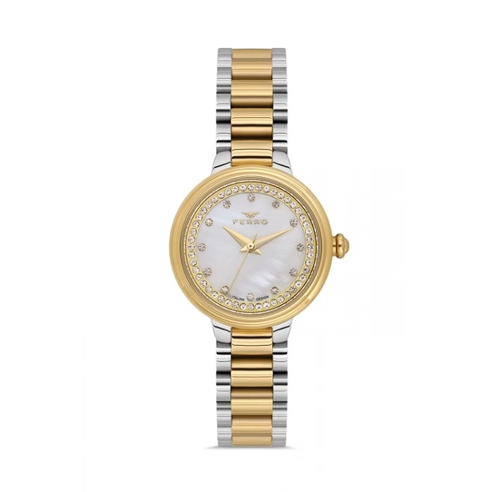 Ferro Sarı ve Gümüş Çelik Kordon Kadın Kol Saati FL21493A-D 3ATM Su Geçirmez 2 Yıl Garantili