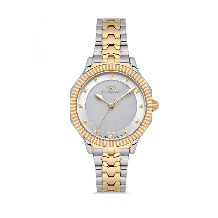 Ferro Sarı ve Gümüş Çelik Kordon Kadın kol Saati FL21632AWT-D 3ATM Su Geçirmez 2 Yıl Garantili