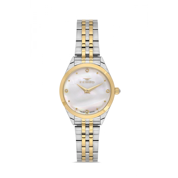 Ferro Sarı ve Gümüş Çelik Kordon Kadın Kol Saati FL40141A-D 3ATM Su Geçirmez 2 Yıl Garantili