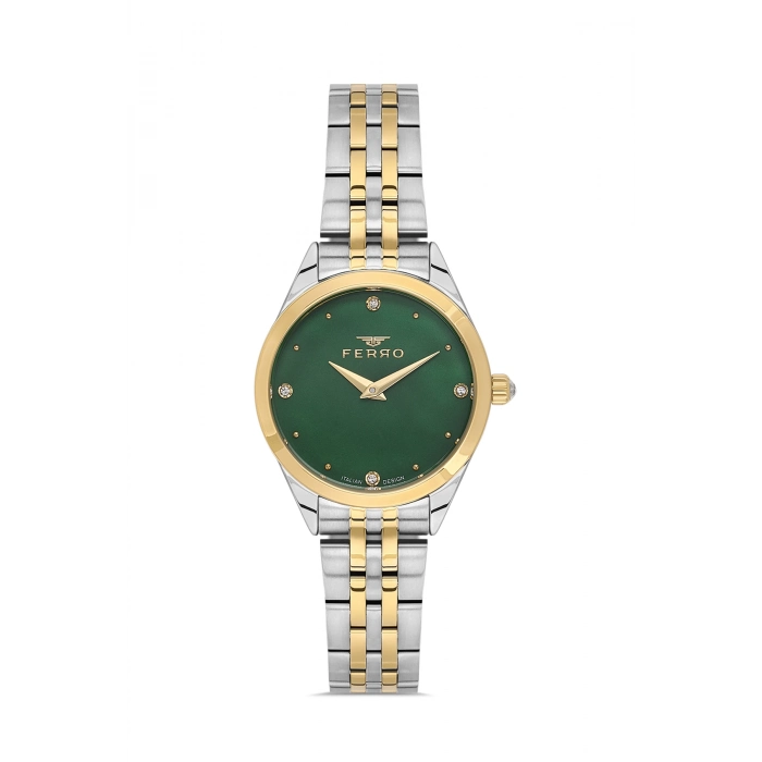 Ferro Sarı ve Gümüş Çelik Kordon Kadın Kol Saati FL40141A-D6 3ATM Su Geçirmez 2 Yıl Garantili