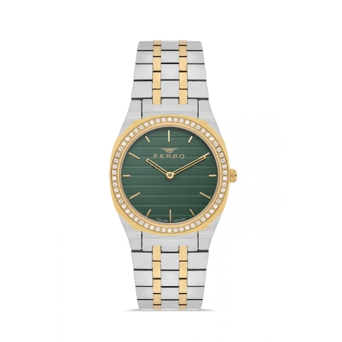 Ferro Sarı ve Gümüş Çelik Kordon Kadın Kol Saati FL43003A-D10 3ATM Su Geçirmez 2 Yıl Garantili