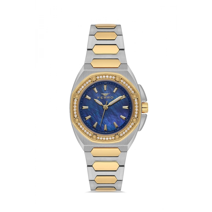 Ferro Sarı ve Gümüş Çelik Kordon Kadın Kol Saati FL43026A-D3 3ATM Su Geçirmez 2 Yıl Garantili