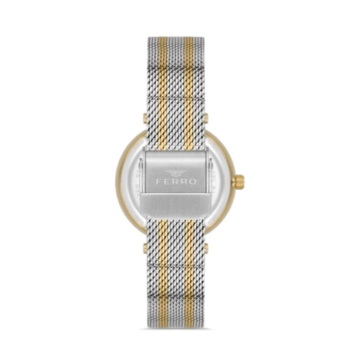 Ferro Sarı ve Gümüş Hasır Kordon Kadın Kol Saati FL21297C-D 3ATM Su Geçirmez 2 Yıl Garantili