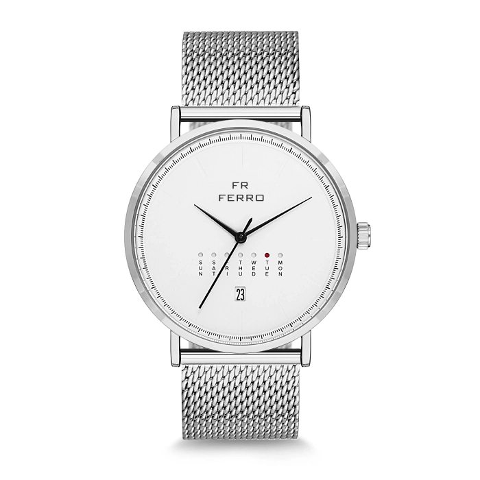 Ferro Silver Stainless Steel Mesh Band Man Watch F1900C-961-A2