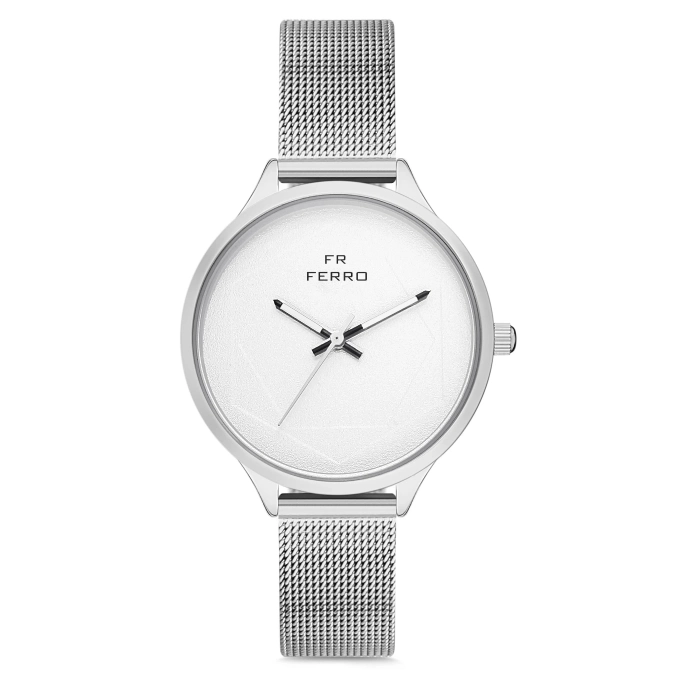 Ferro Silver Stainless Steel Mesh Band Women Watch F40-062-01