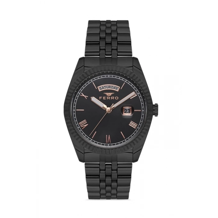 Ferro Siyah Çelik Kordon Erkek Kol Saati F11130AWT-G 3 ATM Su Geçirmez 2 Yıl Garantili HediyePaketli