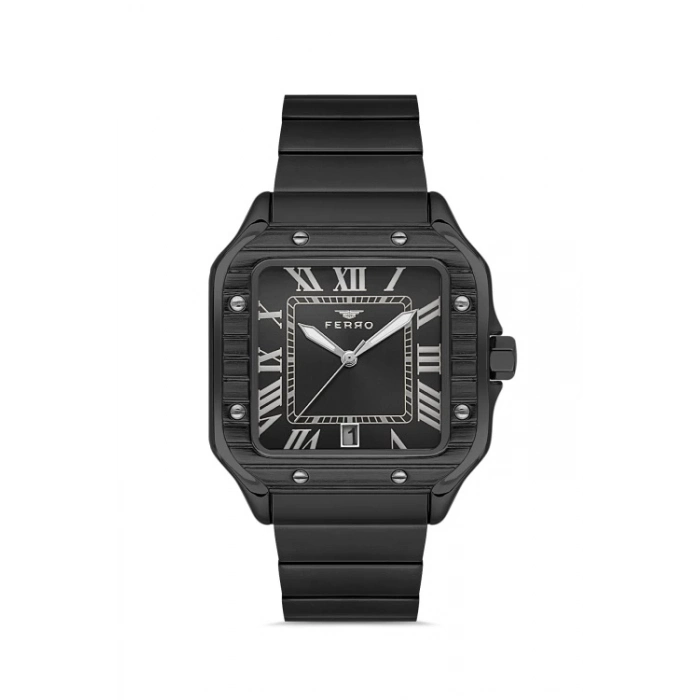 Ferro Siyah Çelik Kordon Erkek Kol Saati F11448A-G 3 ATM Su Geçirmez 2 Yıl Garantili Hediye Paketli