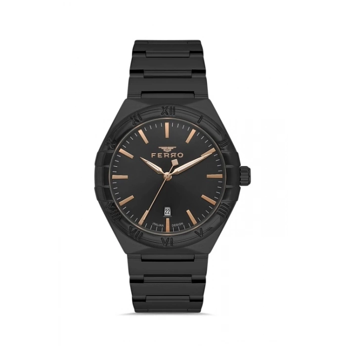 Ferro Siyah Çelik Kordon Erkek Kol Saati F11471A-G 3 ATM Su Geçirmez 2 Yıl Garantili Hediye Paketli