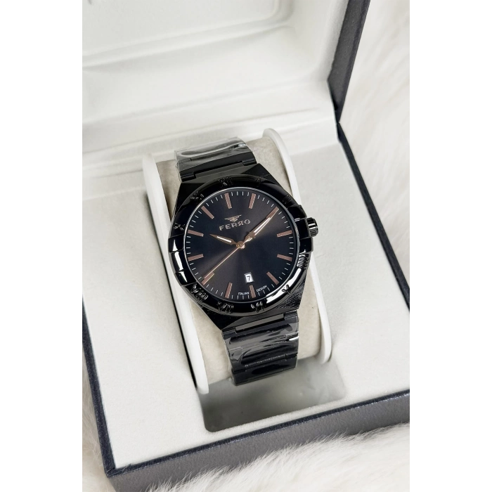 Ferro Siyah Çelik Kordon Erkek Kol Saati F11471A-G 3 ATM Su Geçirmez 2 Yıl Garantili Hediye Paketli