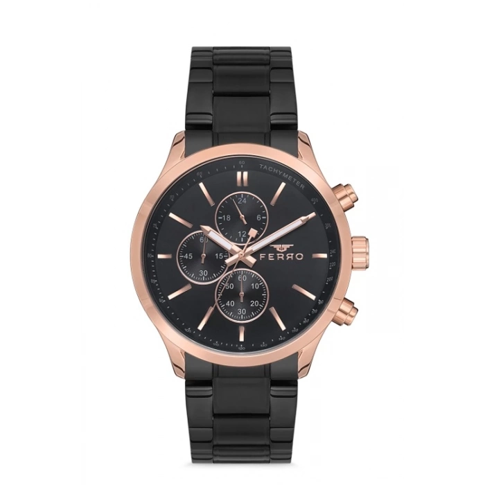 Ferro Siyah Çelik Kordon Erkek Kol Saati FM11031A-R Fonksiyonları Aktif 3ATM Su Geçirmez
