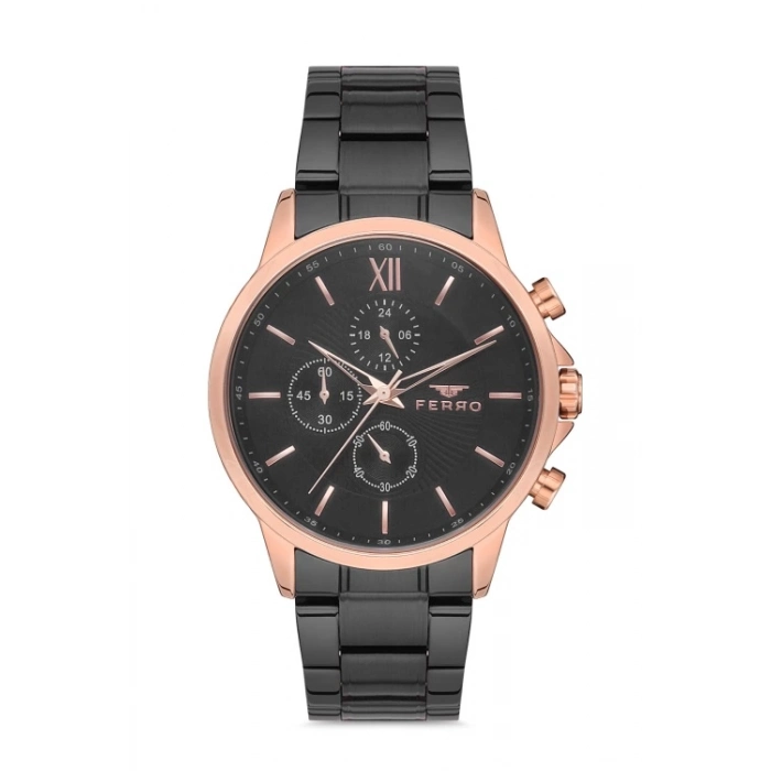 Ferro Siyah Çelik Kordon Erkek Kol Saati FM11051A-R Fonksiyonları Aktif 3ATM SuGeçirmez HediyePaket