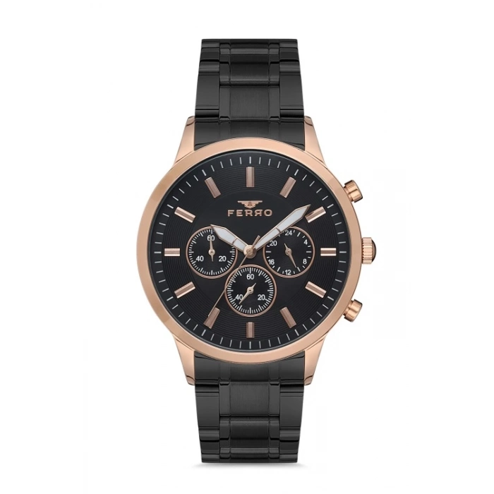 Ferro Black Steel Strap Mens Wristwatch FM11145A-R