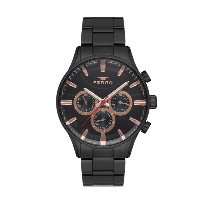 Ferro Siyah Çelik Kordon Erkek Kol Saati FM11180A-G Fonksiyonları Aktif 3ATM SuGeçirmez HediyePaket