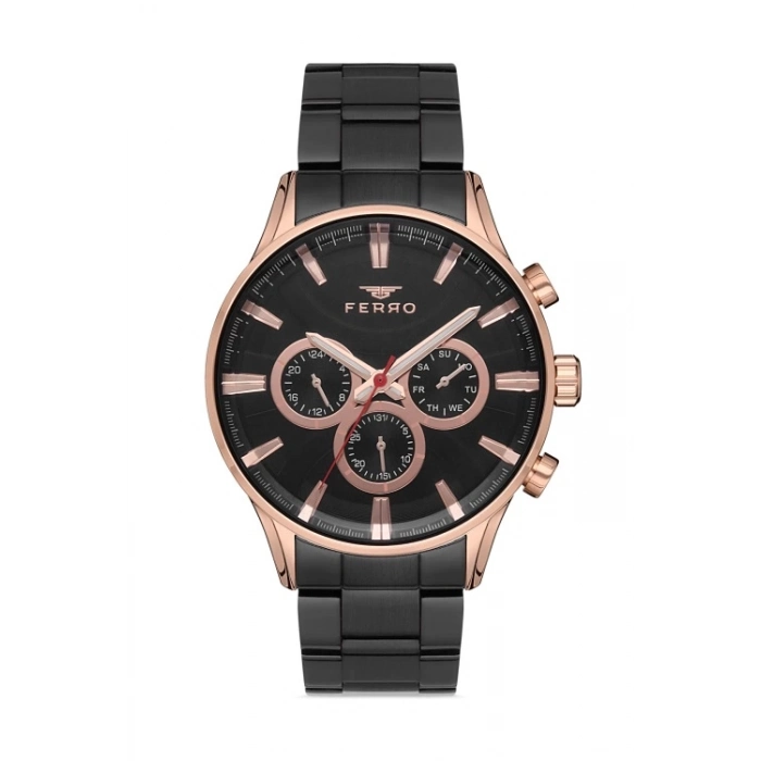 Ferro Siyah Çelik Kordon Erkek Kol Saati FM11180A-R Fonksiyonları Aktif 3ATM SuGeçirmez HediyePaket