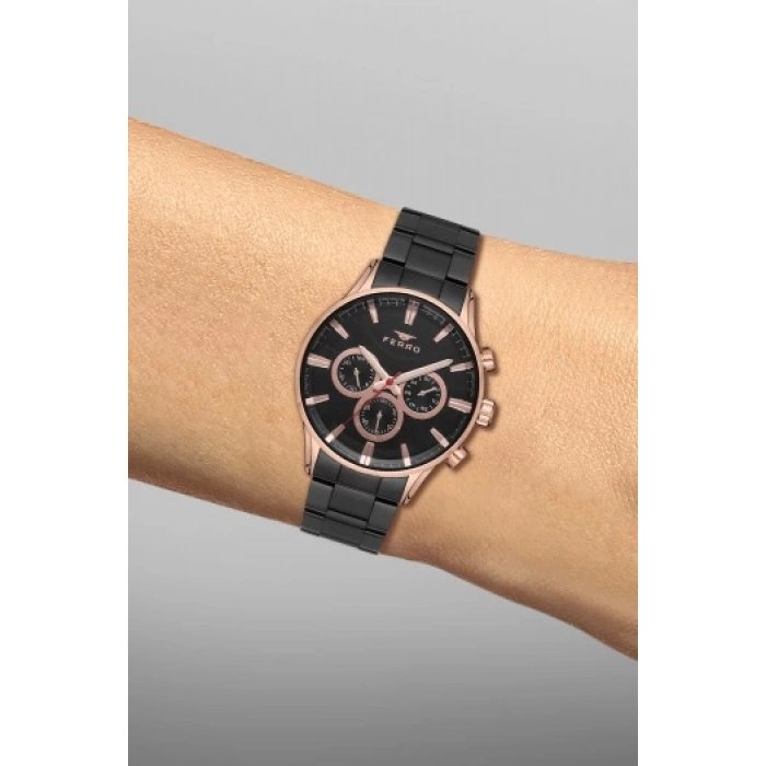 Ferro Siyah Çelik Kordon Erkek Kol Saati FM11180A-R Fonksiyonları Aktif 3ATM SuGeçirmez HediyePaket