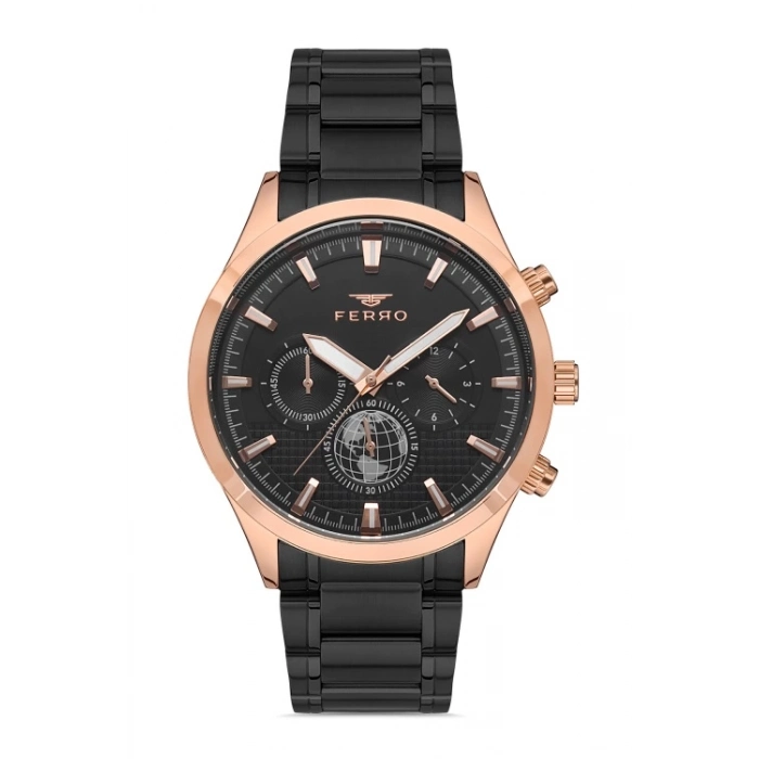 Ferro Siyah Çelik Kordon Erkek Kol Saati FM11215A-R Fonksiyonları Aktif 3ATM SuGeçirmez HediyePaket