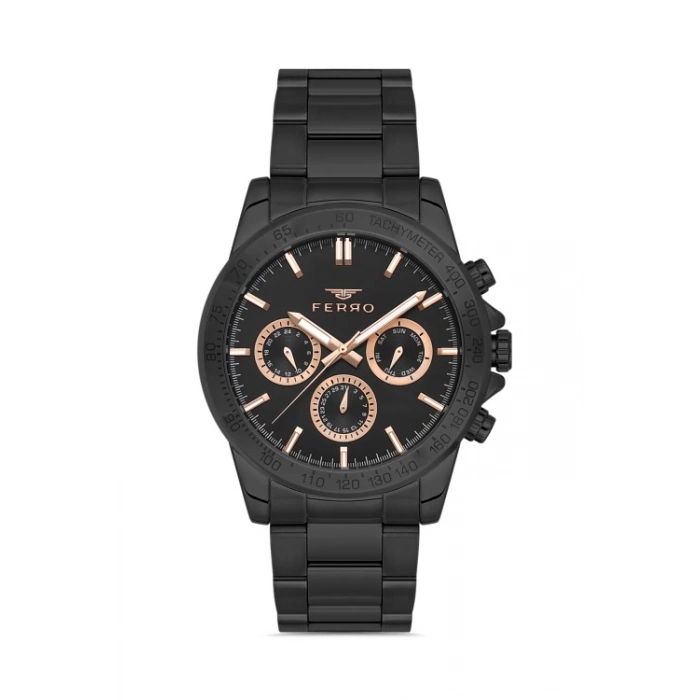 Ferro Siyah Çelik Kordon Erkek Kol Saati FM11468AWT-G Fonksiyonları Aktif 3ATM Su Geçirmez