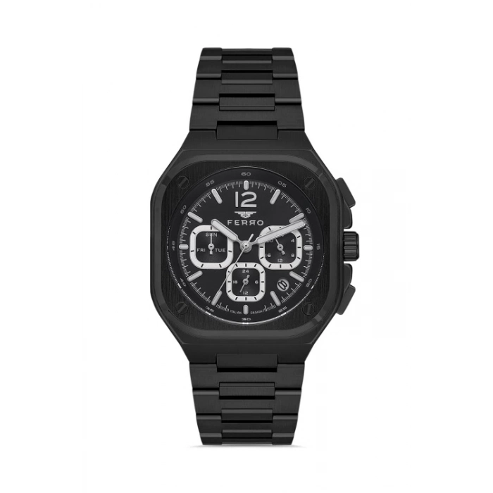 Ferro Siyah Çelik Kordon Erkek Kol Saati FM11497AWT-G Fonksiyonları Aktif 3ATM Su Geçirmez