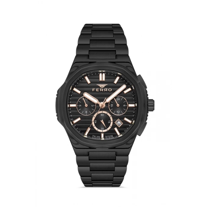 Ferro Siyah Çelik Kordon Erkek Kol Saati FM11499A-G Fonksiyonları Aktif 3ATM Su Geçirmez HediyePaket