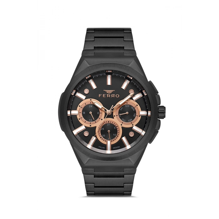Ferro Siyah Çelik Kordon Erkek Kol Saati FM11505A-G Fonksiyonları Aktif 3ATM Su Geçirmez HediyePaket