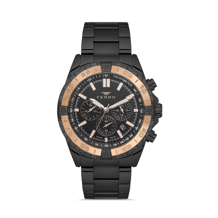 Ferro Siyah Çelik Kordon Erkek Kol Saati FM11541AWT-R Fonksiyonları Aktif 3ATM Su Geçirmez