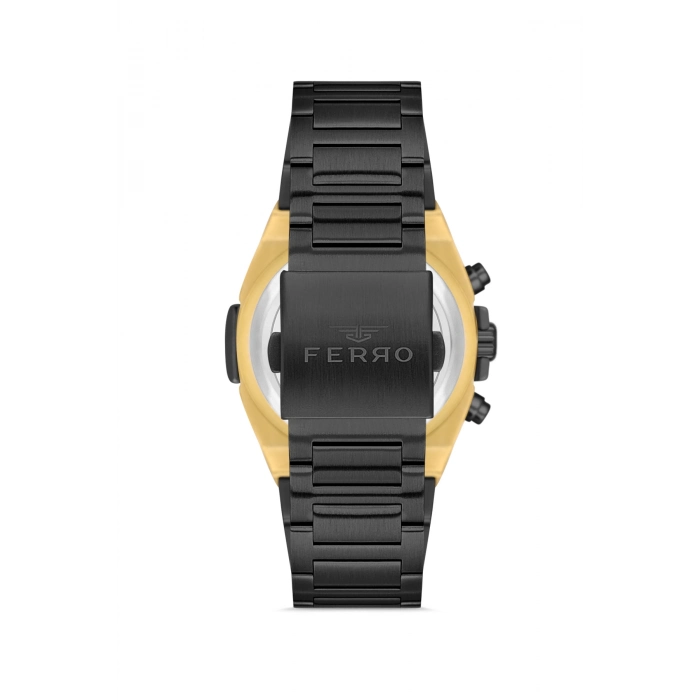 Ferro Siyah Çelik Kordon Erkek Kol Saati FM11555AWT-N2 Fonksiyonları Aktif 3 ATM Su Geçirmez