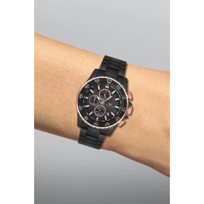 Ferro Siyah Çelik Kordon Erkek Kol Saati FM1542A-R Tüm Fonksiyonları Aktif 3 ATM Su Geçirmez