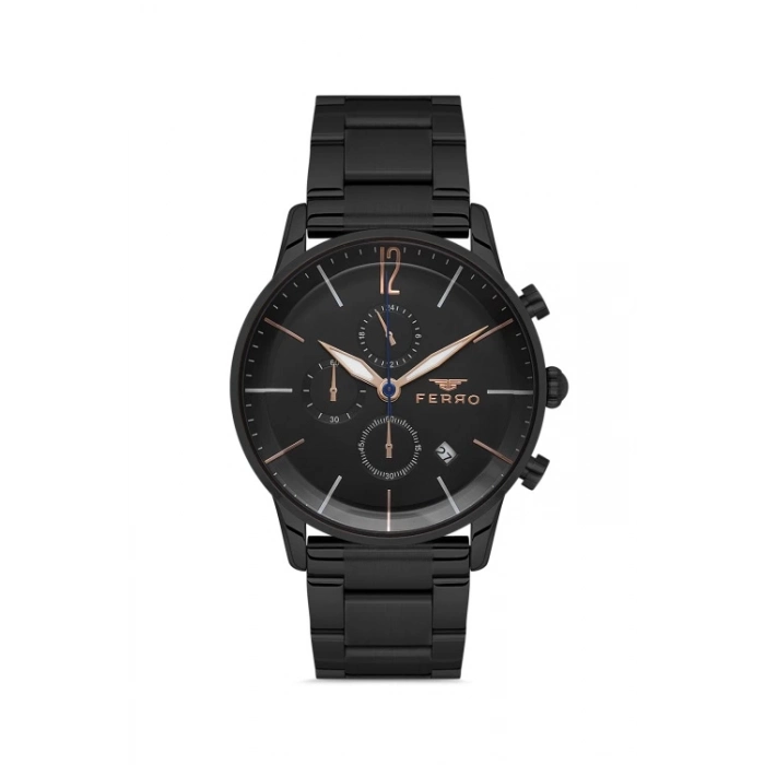 Ferro Siyah Çelik Kordon Erkek Kol Saati FM31039A-G Tüm Fonksiyonları Aktif 3 ATM Su Geçirmez
