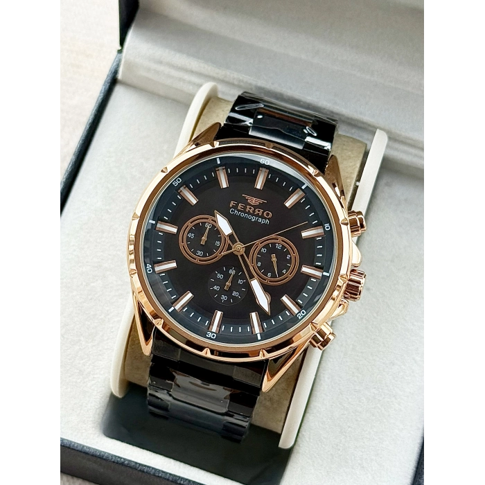 Ferro Siyah Çelik Kordon Erkek Kol Saati FM31291A-R Tüm Fonksiyonları Aktif 3 ATM Su Geçirmez