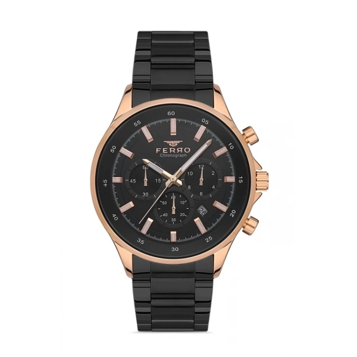 Ferro Siyah Çelik Kordon Erkek Kol Saati FM31299A-R Tüm Fonksiyonları Aktif 3 ATM Su Geçirmez