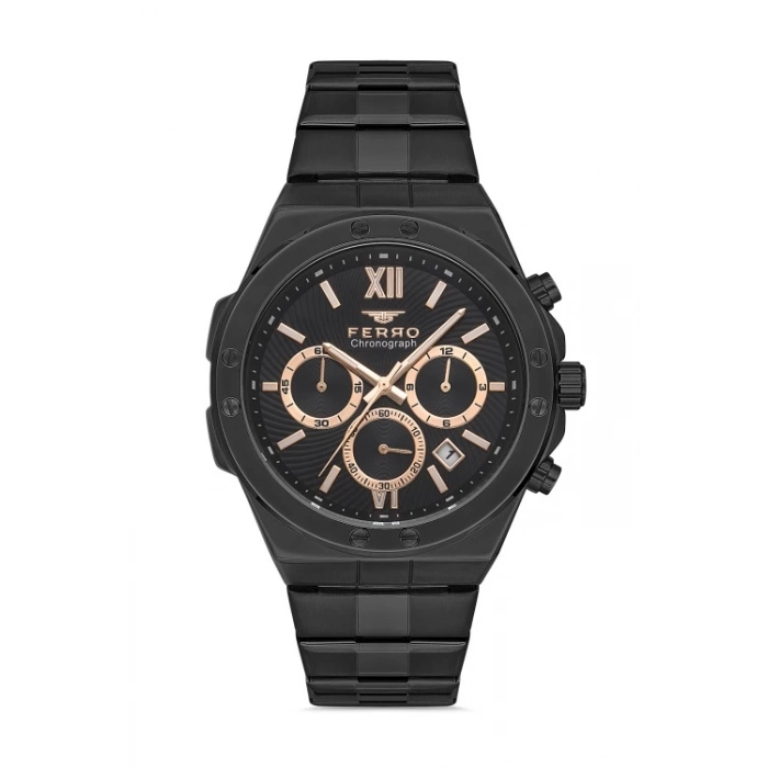 Ferro Siyah Çelik Kordon Erkek Kol Saati FM31356A-G Tüm Fonksiyonları Aktif 3 ATM Su Geçirmez