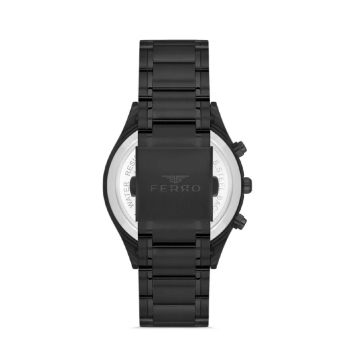 Ferro Siyah Çelik Kordon Erkek Kol Saati FM31371A-G Tüm Fonksiyonlar Aktif 3 ATM Su Geçirmez