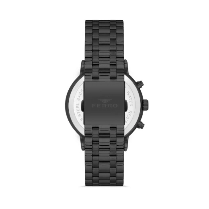 Ferro Siyah Çelik Kordon Erkek Kol Saati FM31372A-G Tüm Fonksiyonlar Aktif 3 ATM Su Geçirmez