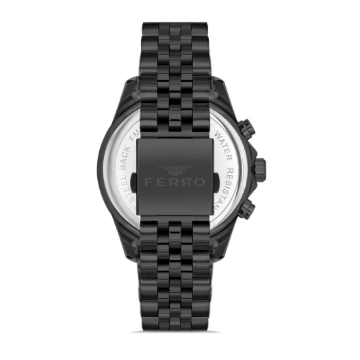 Ferro Siyah Çelik Kordon Erkek Kol Saati FM31389A-G Tüm Fonksiyonlar Aktif 3 ATM Su Geçirmez