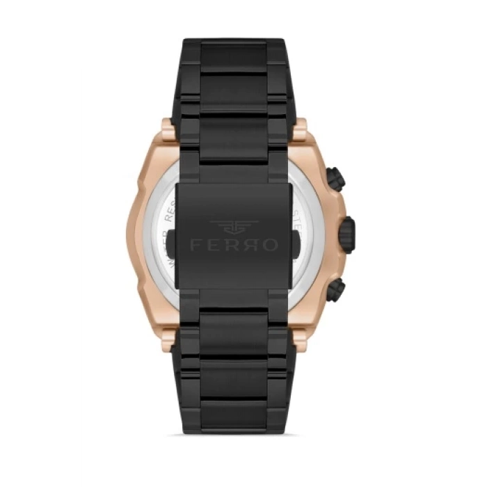 Ferro Siyah Çelik Kordon Erkek Kol Saati FM31397A-R Tüm Fonksiyonlar Aktif 3 ATM Su Geçirmez