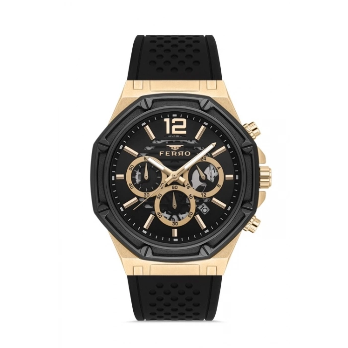 Ferro Siyah Çelik Kordon Erkek Kol Saati FM31398A-N2 Tüm Fonksiyonlar Aktif 3 ATM Su Geçirmez