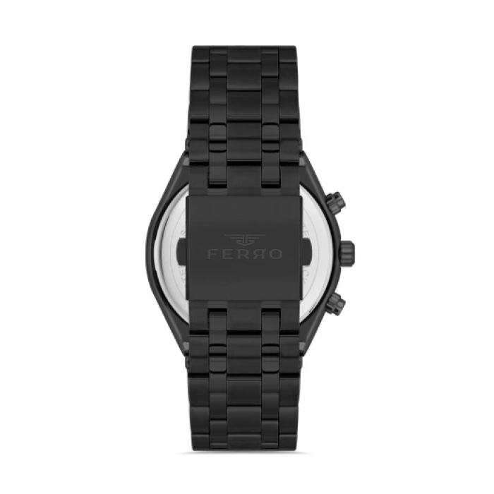 Ferro Siyah Çelik Kordon Erkek Kol Saati FM31439A-G Tüm Fonksiyonlar Aktif 3 ATM Su Geçirmez