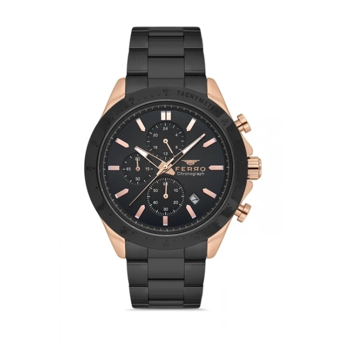 Ferro Black Steel Strap Mens Wristwatch FM31455A-R