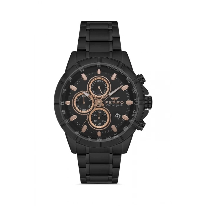 Ferro Black Steel Strap Mens Wristwatch FM31456A-G