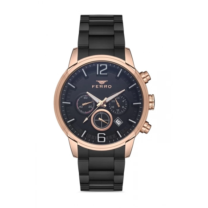 Ferro Siyah Çelik Kordon Erkek Kol Saati FM31916A-R Tüm Fonksiyonlar Aktif 3 ATM Su Geçirmez