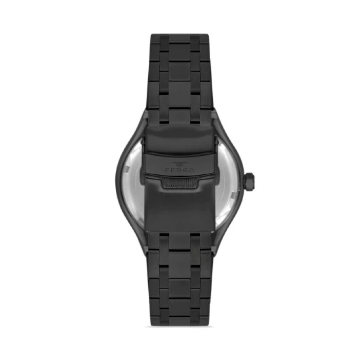 Ferro Siyah Çelik Kordon Erkek Kol Saati FM40122A-G Tüm Fonksiyonlar Aktif 3 ATM Su Geçirmez