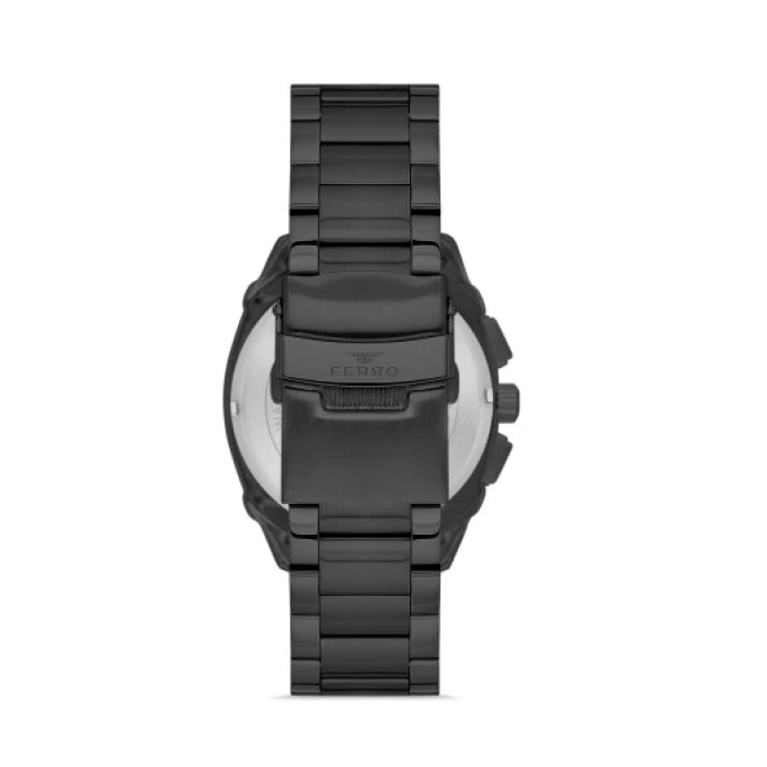 Ferro Siyah Çelik Kordon Erkek Kol Saati FM40126A-G Tüm Fonksiyonlar Aktif 3 ATM Su Geçirmez