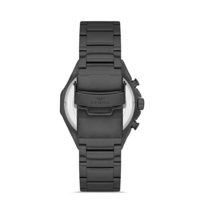 Ferro Siyah Çelik Kordon Erkek Kol Saati FM41110A-G Tüm Fonksiyonlar Aktif 3 ATM Su Geçirmez