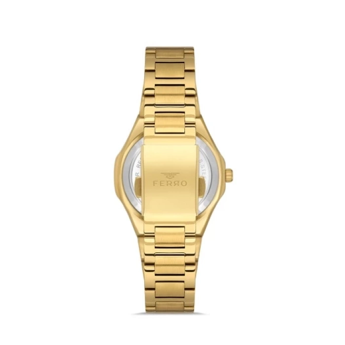 Ferro Sarı Çelik Kordon Kadın Kol Saati FL21515A-B 3ATM Su Geçirmez 2 Yıl Garantili HediyePaketli