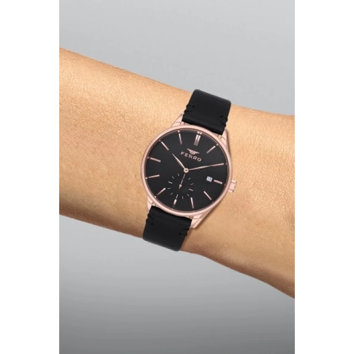 Ferro Siyah Deri Kordon Erkek Kol Saati F1910B-964-R