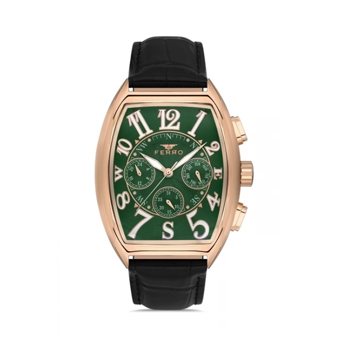 Ferro Siyah Deri Kordon Erkek Kol Saati FM11447B-R10 Fonksiyonları Aktif 3ATM Su Geçirmez